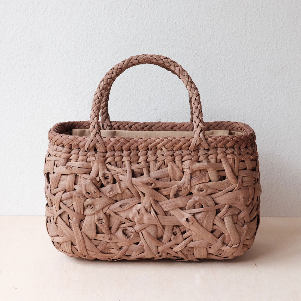 山葡萄かごバッグ 手作り 手提げ 籠バック 花編み 保存袋付き type：45 