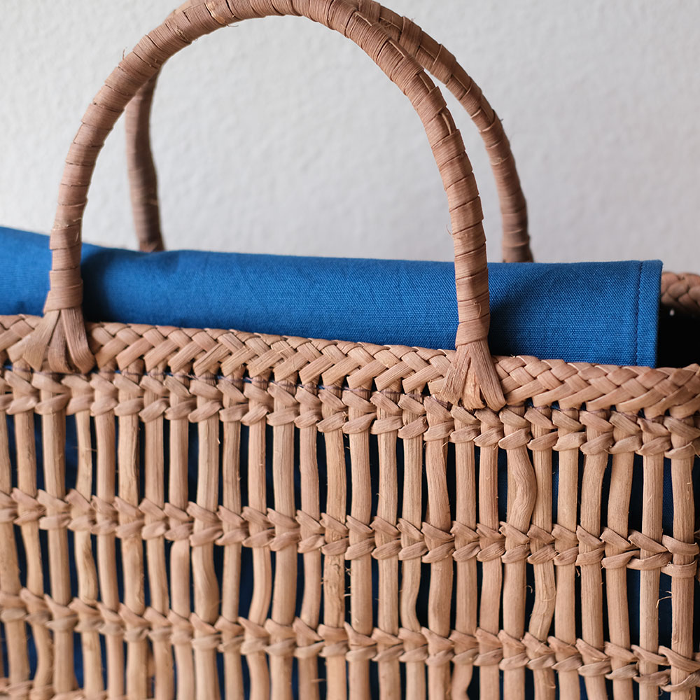 山葡萄 かごバッグ 透かし編み（藍染内布） | ORIORI